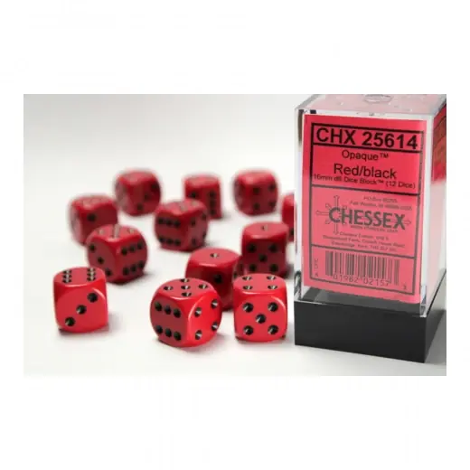 I lager - Dice Set D6 Opaque Red/Black 16 mm