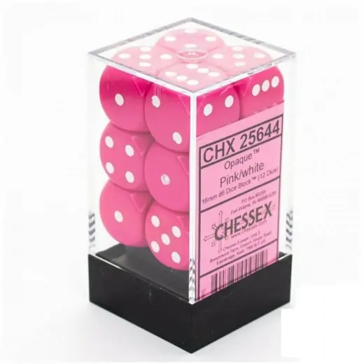 Dice Set D6 Opaque Pink/White 16 mm | Snabb frakt