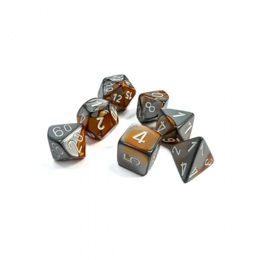 Dice Set 7 Gemini Copper-Steel/White - Extra bra pris
