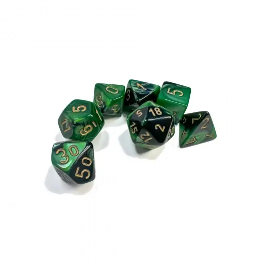 Superpris - Dice Set 7 Gemini Black-Green/Gold