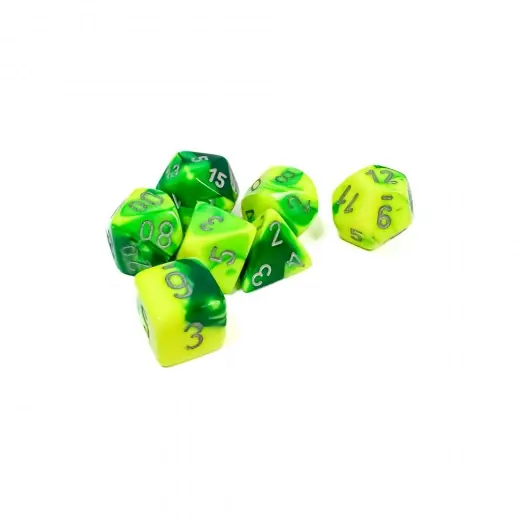 Nyhet i sortimentet | Dice Set 7 Gemini Green-Yellow/Silver