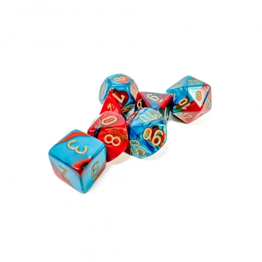 Dice Set 7 Gemini Red-Teal/Gold | Hög kvalitet