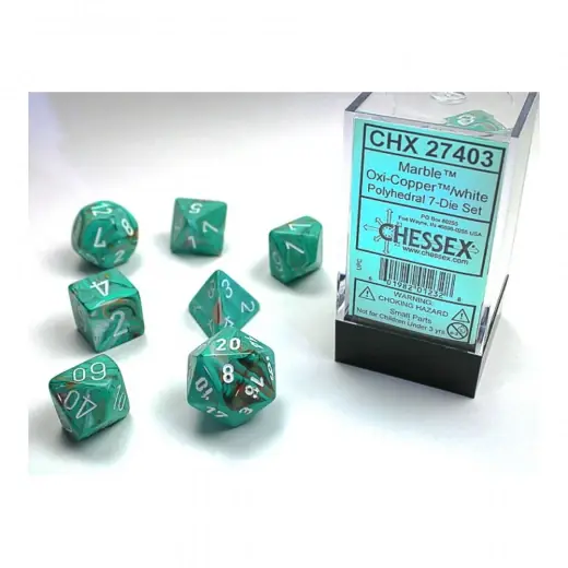 Dice Set 7 Marble Oxi-Copper/White | Sänkt pris