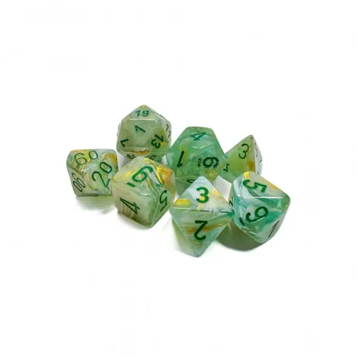 Spara mer - Dice Set 7 Marble Green/Dark Green