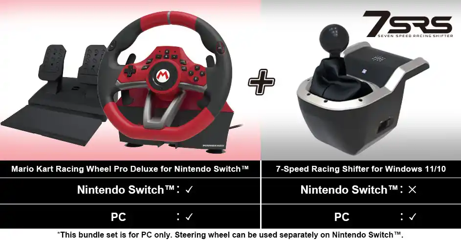 HORI - Mario Kart Racing Wheel Pro Deluxe + 7-Speed Racing Shifter Bundle For PC (Windows 11/10) | Sänkt pris