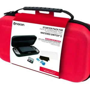 Nacon - Essential Pack for Nintendo Switch II – Hard Case, Screen Protector, and Storage Box for 4 Games (Red) | Utförsäljning