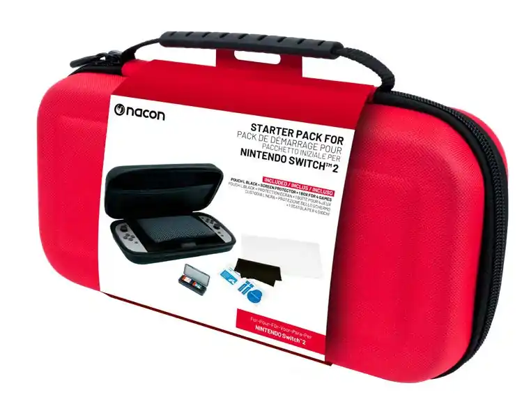Nacon - Essential Pack for Nintendo Switch II – Hard Case, Screen Protector, and Storage Box for 4 Games (Red) | Utförsäljning