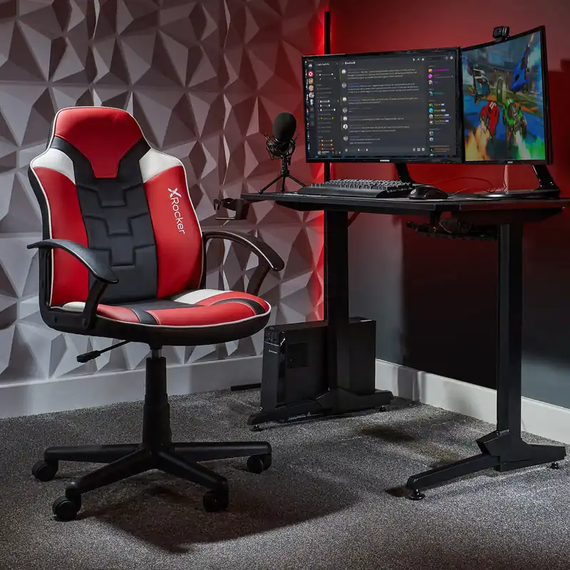 Saturn Mid-Back Wheeled Esport Gaming Chair for Juniors and Teens - Black/Red | Snabb leverans