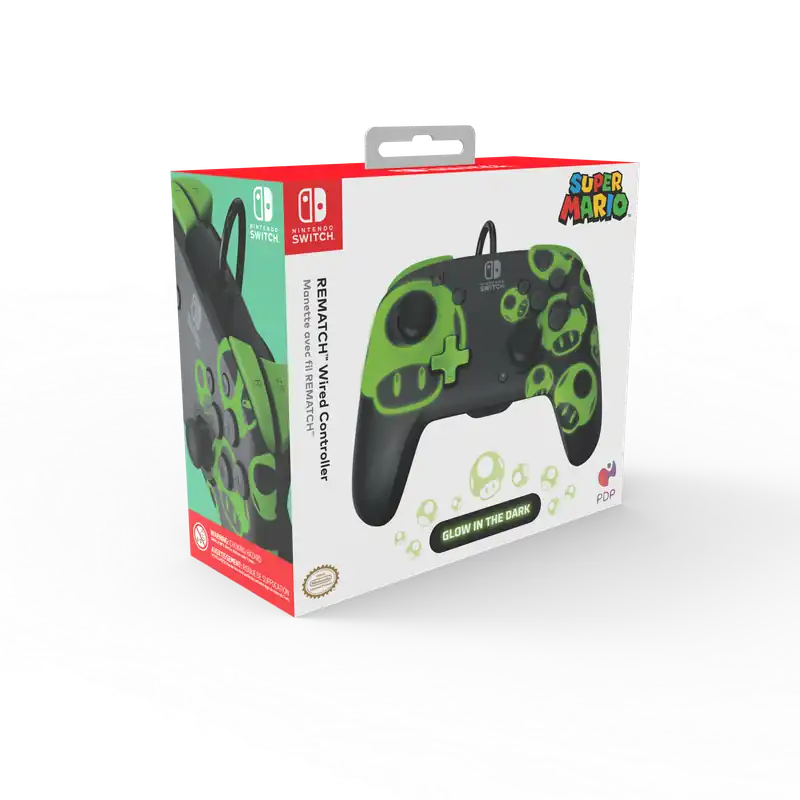 PDP Rematch Wired controller - 1Up Glow In The Dark - Kundernas favorit