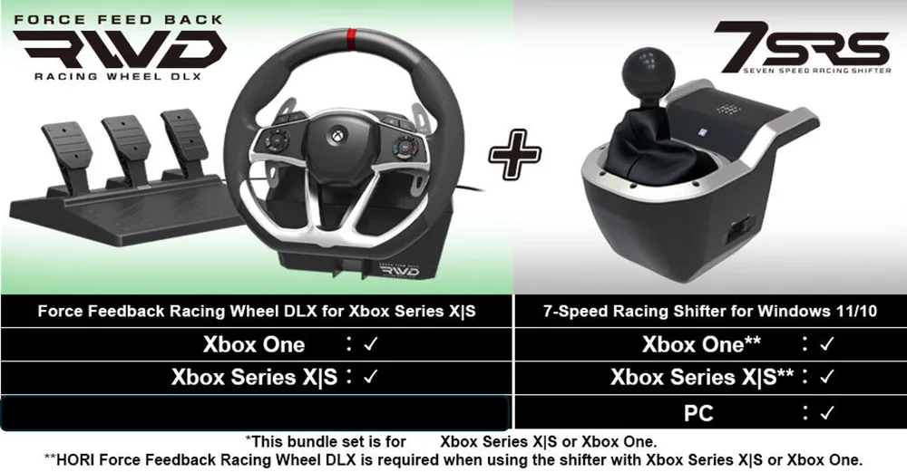 HORI - Force Feedback Racing Wheel DLX + 7-Speed Racing Shifter Bundle For Xbox Series X - S, Xbox One | Toppkvalitet