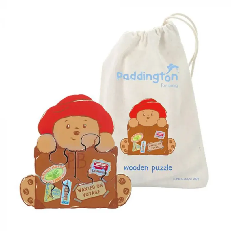 Finns att beställa | Wooden Puzzle Paddington with Suitcase
