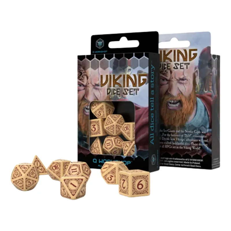 Q Workshop Viking Beige & Burgogne Dice (uppsättning av 7) - Professionell kvalitet