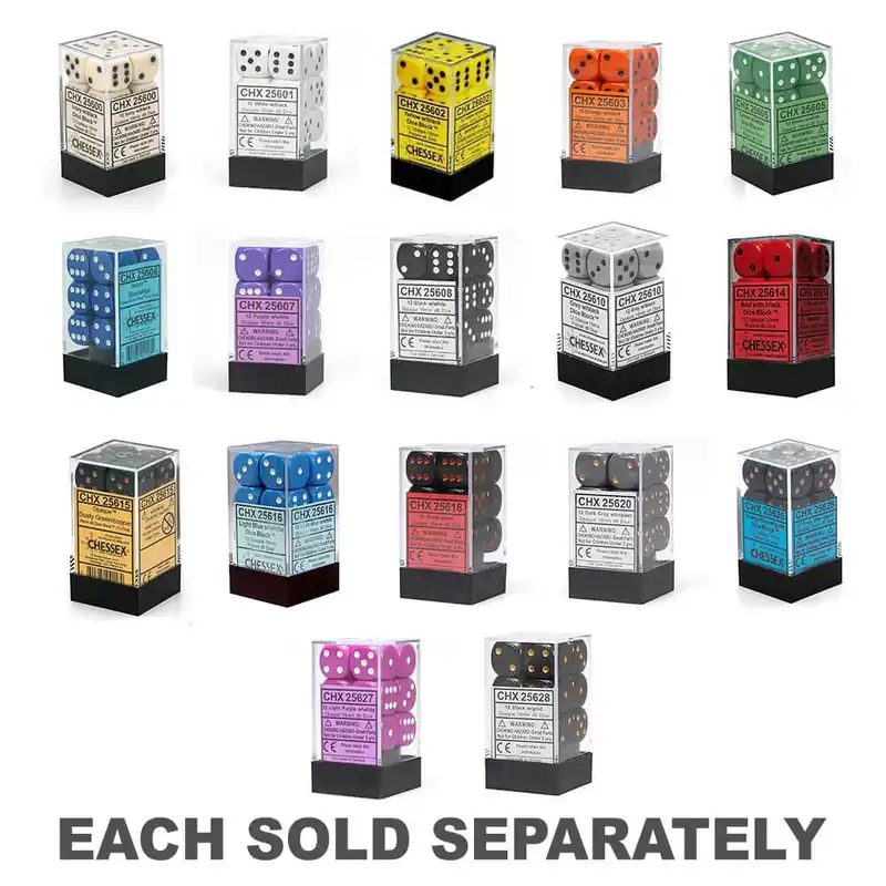 Superpris - D6 DICE OPAQUE 16mm (12 tärningar)