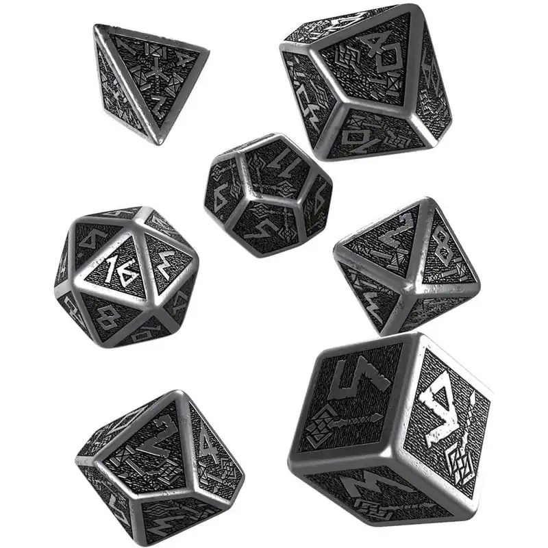 Slutrea | Q Workshop Dwarven Metal & Black Dice Set av 7